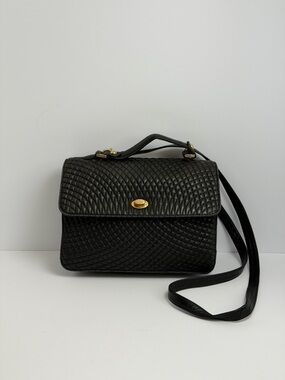 Bally Quilted Black Leather Handbag Crossbody Bag Satchel Vintage